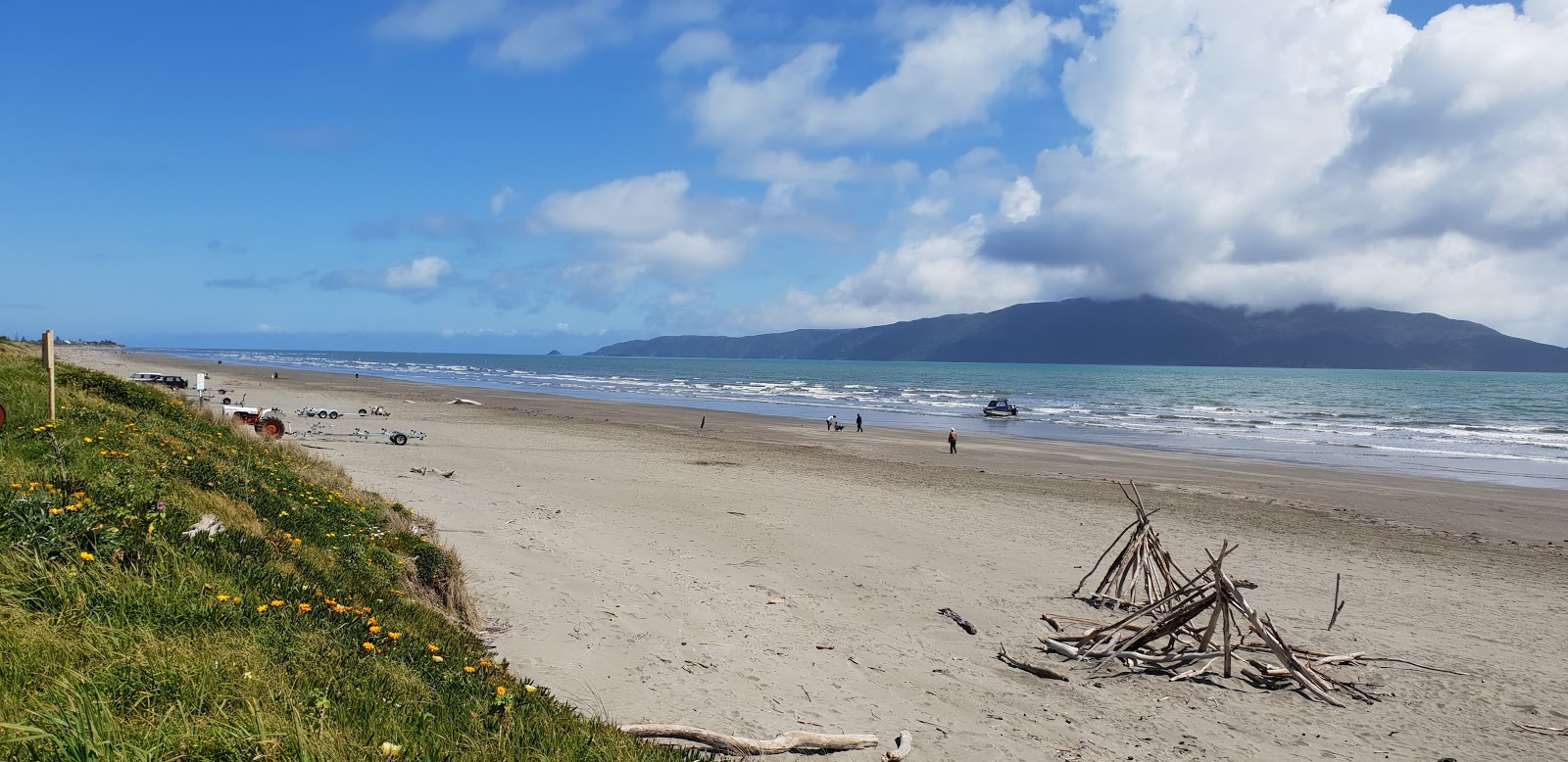 Zdjęcie Waikanae Beach z powierzchnią szary piasek