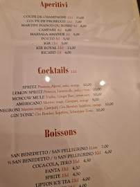 Menu du Balilli à Paris