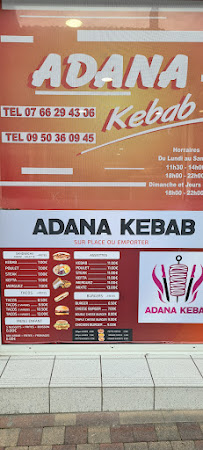 Carte du Adana Kebab tacos à Coutras