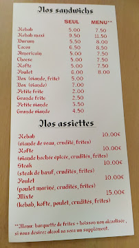 Menu du Arbois kebab à Arbois