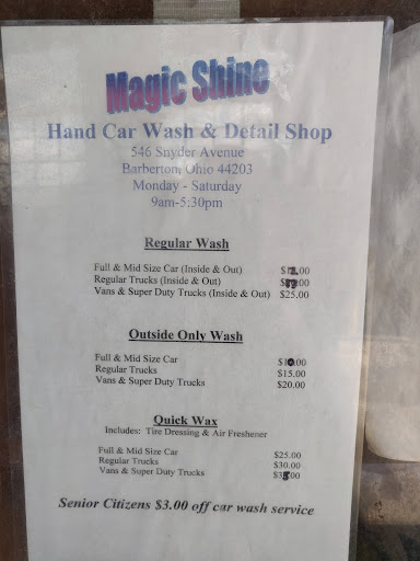 Car Detailing Service «Magic Shine Hand Carwash & Detail shop», reviews and photos, 546 Snyder Ave, Barberton, OH 44203, USA