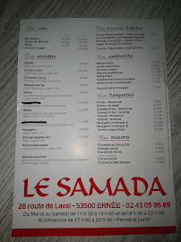 Menu du Kebab Le Samada à Ernée