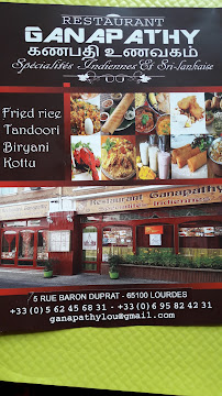 Carte du Restaurant Ganapathy à Lourdes