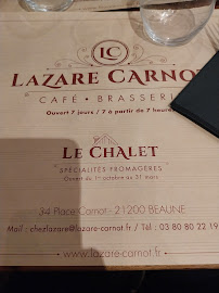 Menu du Brasserie Lazare Carnot à Beaune