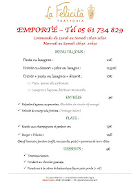 Menu / carte de La Felicita - Trattoria à Ramonville-Saint-Agne