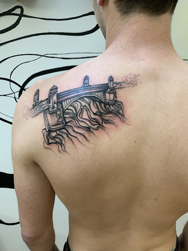 Explore back tattoos ideas guys, creative tattoo ideas in Williamsburg, available at Charon Arts