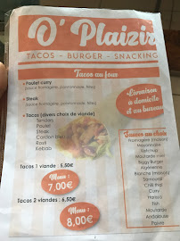 Menu / carte de O’plaizir à Pierrelatte