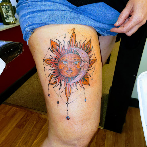 Explore upper thigh tattoo ideas, creative tattoo ideas in Export, available at Patriotic pain tattoo