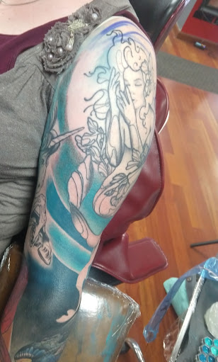 Explore male thigh tattoo ideas, creative tattoo ideas in Chicago, available at Mayday Tattoo Co