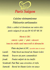 Menu / carte de Paris Saigon à Brives-Charensac