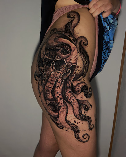 Explore basketball tattoo ideas leg, creative tattoo ideas in Atlanta, available at Iron Palm Tattoos & Body Piercing Atlanta