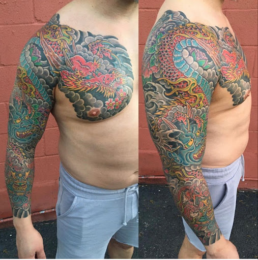 Explore dog portrait tattoo ideas, creative tattoo ideas in San Antonio, available at Old Glory Tattoos