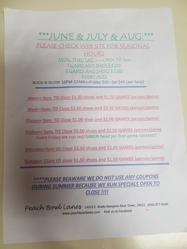 Bowling Alley «Peach Bowl Bowling Lanes», reviews and photos, 14515 E Wade Hampton Blvd, Greer, SC 29651, USA