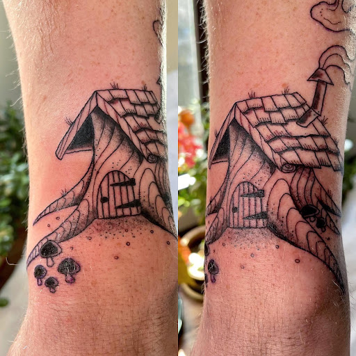 Explore leg tattoo ideas, creative tattoo ideas in Barre, available at HINTERLAND TATTOO