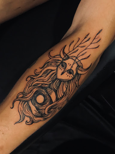 Explore aztec neck tattoo ideas, creative tattoo ideas in Bellingham, available at Keara Deer Ink