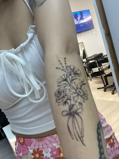 Explore grumpy bear tattoo ideas, creative tattoo ideas in Garland, available at Infamous Art Studio