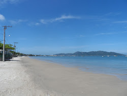 Photo de Praia de Zimbros protégé par des falaises