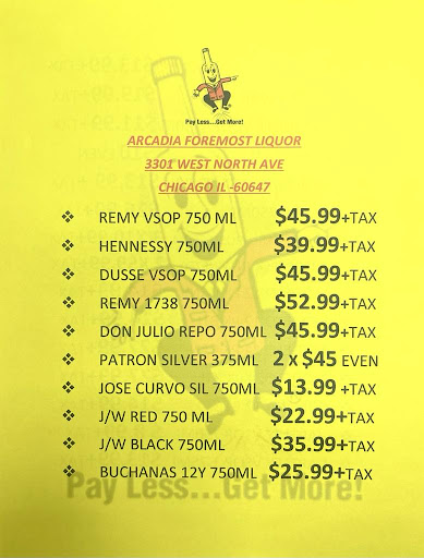 Liquor Store «Arcadia Foremost Liquors», reviews and photos, 3301 W North Ave, Chicago, IL 60647, USA