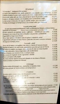Menu du Ristorante Il Giardino da Giovanni à Orvieto