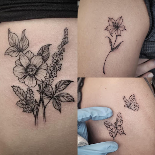 Explore family birth flower tattoo ideas, creative tattoo ideas in Palm Harbor, available at Angry Owl Tattoo and Piercing