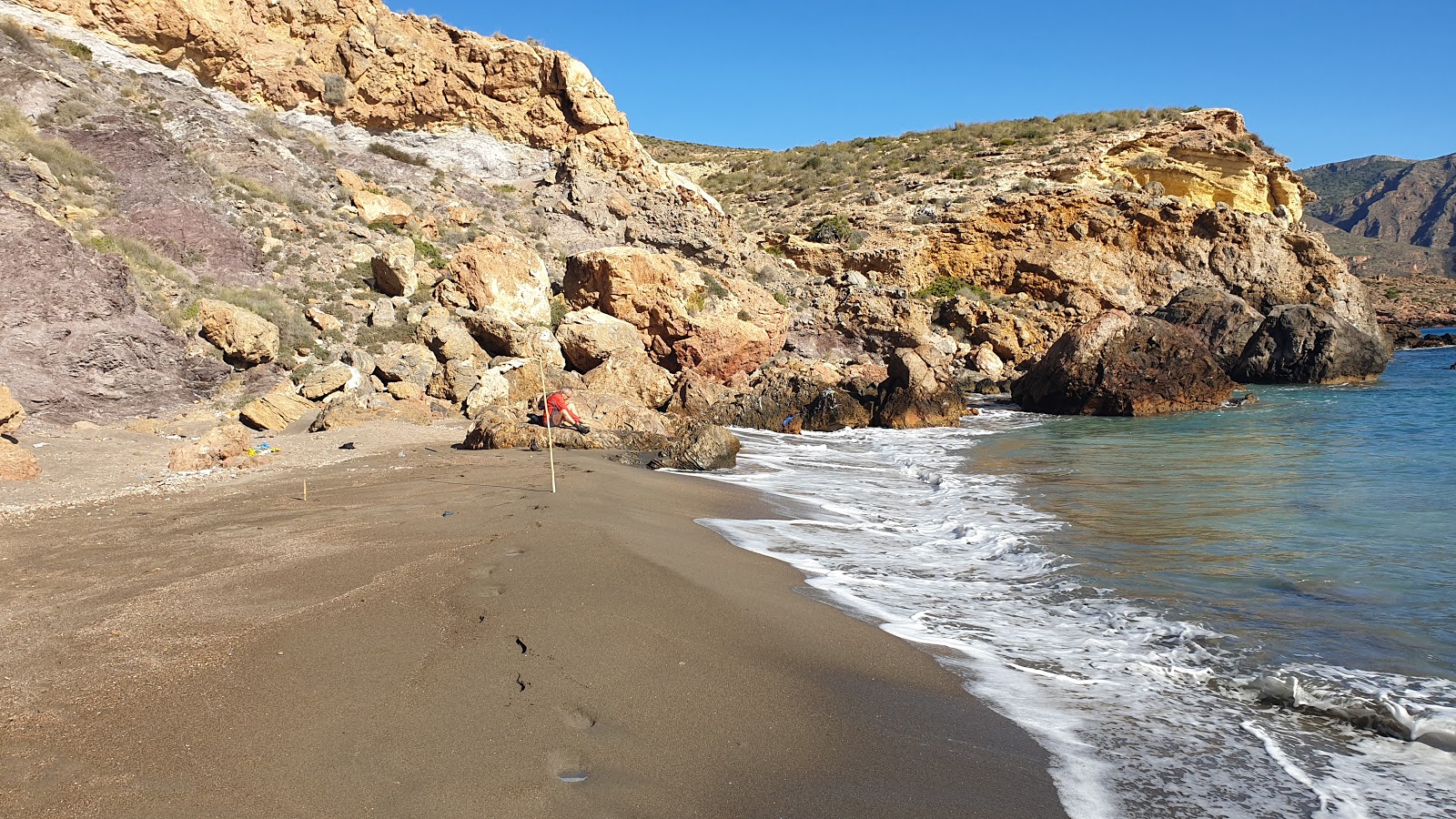 Foto de Playa de la Avispa con agua cristalina superficie