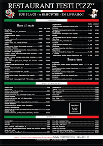 Menu / carte de FestiPizz livraison pizzas Restaurant Pizzeria Voiron à emporter et sur place climatisé à Voiron