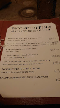 Restaurant de fruits de mer Osteria Antico Androne à Tropea (le menu)