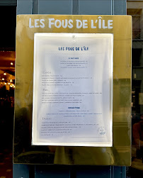 Restaurant français Les Fous de l'Île à Paris (le menu)