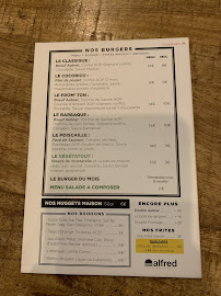 Menu du Alfred Burger à Chessy