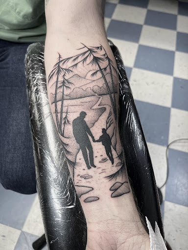 Explore small patchwork tattoo ideas, creative tattoo ideas in Elkin, available at Black Bear Tattoo