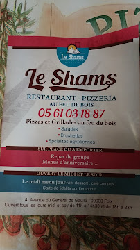 Pizzeria Le Shams à Foix - menu / carte