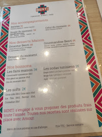 Menu / carte de BENTI - Restaurant tunisien Paris 11 à Paris