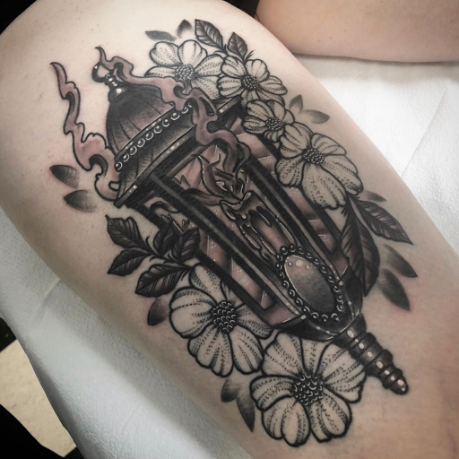 Explore thigh tattoo ideas male, creative tattoo ideas in Sacramento, available at 13 MAG TATTOO