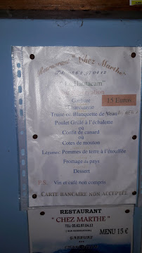 Menu / carte de Chez Marthe à Ayros-Arbouix