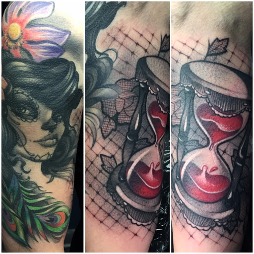 Explore dragon sleeve tattoo ideas, creative tattoo ideas in Trenton, available at Kiss of Ink Tattoo