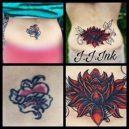 Explore thigh flower tattoo ideas, creative tattoo ideas in Black River, available at J.J.Ink