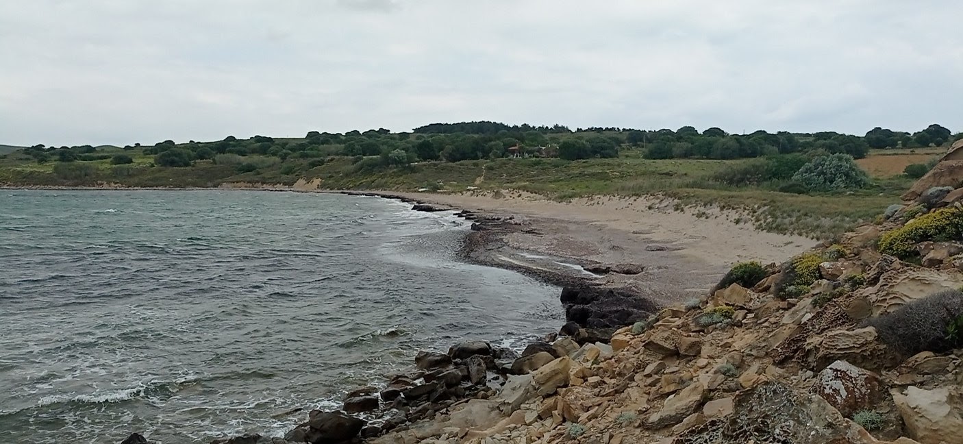 Foto di Paralia Ammoudovouni con una superficie del sabbia beige