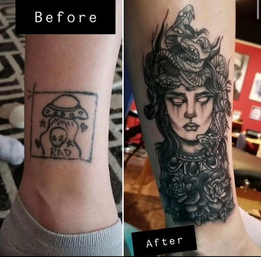 Explore chainsaw tattoo ideas, creative tattoo ideas in Lander, available at Blackblood Tattoo and Piercing