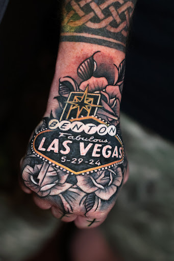 Explore chest tattoo lettering ideas, creative tattoo ideas in Las Vegas, available at Club Tattoo