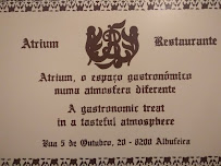 Menu du Atrium à Albufeira