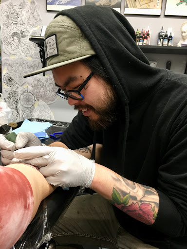 Explore man leg tattoo ideas, creative tattoo ideas in Portland, available at Tattoo 34