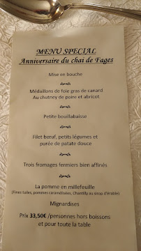 Restaurant français Le Chai de Fages à Drémil-Lafage (le menu)