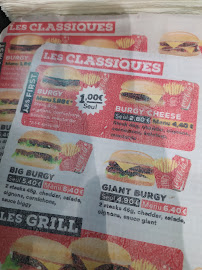 Restaurant de hamburgers Burgy Time à Drancy (le menu)