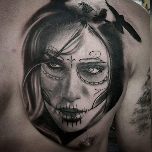 Explore female chest tattoo ideas, creative tattoo ideas in Wichita Falls, available at Firme Copias Tattoo shop