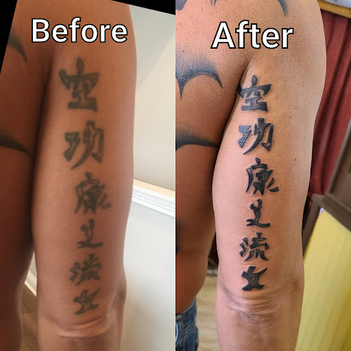 Explore religious elbow tattoo ideas, creative tattoo ideas in Seymour, available at Popseys Electric Tattooing Co.