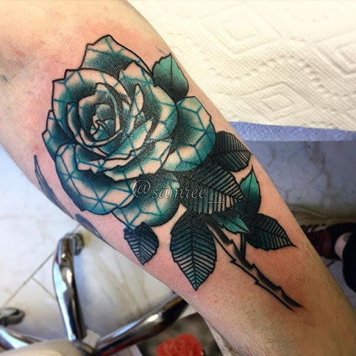 Explore ankle flower tattoo ideas, creative tattoo ideas in Temple, available at Lucky In Love Tattoo