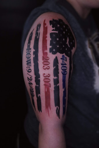 Explore soundwave tattoo ideas, creative tattoo ideas in Pine Knot, available at Waynes World Tattoo