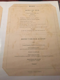 Takara Paris à Paris menu