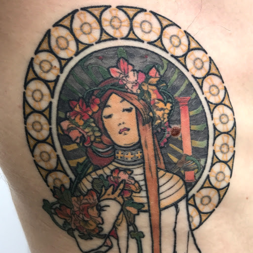 Explore unique side thigh tattoo ideas, creative tattoo ideas in Scipio Center, available at Ace of Wands Private Tattoo & Tarot Studio . Appointment Only