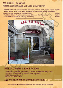 Carte du Restaurant L EXCEPCION à Salles-Curan